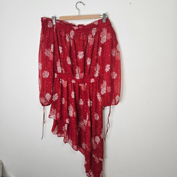 The Kooples Floral Off-The-Shoulder Asymmetric Silk Dress Sz S Bohemian Festival - Picture 8 of 11